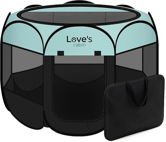Love's cabin Pet Puppy Dog Playpen, Large Dog Tent Crates Cage Indoor/Outdoor, Portable Playpen for Cat, Foldable Pop Up Dog Kennel Playpen with Carring Case, Removable Zipper Top, Green