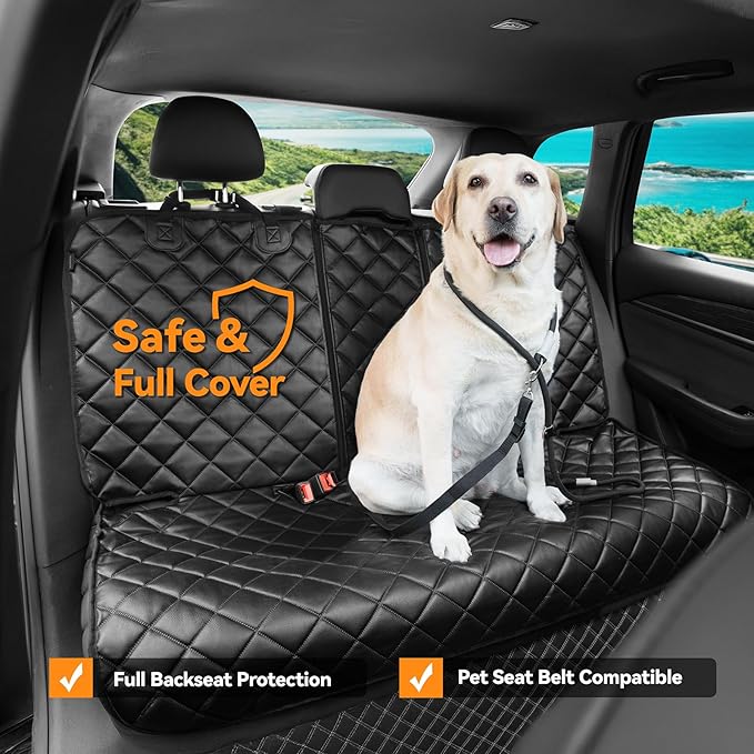 Dog Car Seat Cover for Back Seat, Waterproof Back Seat Covers for Dogs, PU Leather Nonslip Bench Car Seat Protector Universal Fit for Most Vehicles,SUVs,Small Trucks