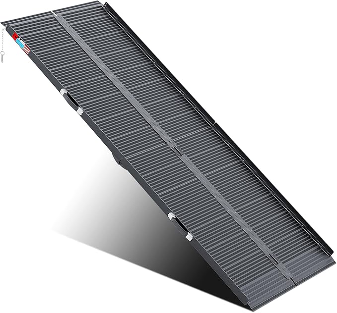 Black Portable Wheelchair Ramp, 8FT No-sew Non-Slip Aluminum Wheelchair Ramp, Folding Portable Wheelchair Ramps for Home, Weight Capacity Up to 800 LBS, Loading Dock Plates