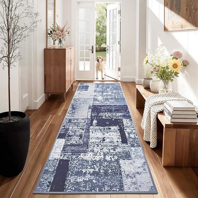 LOCHAS Washable Runner Rugs for Hallway, 2x8 Non Sip Soft Rug for Bedroom Entryway Kitchen Laundry Room, Long Abstract Carpet for Indoor Floor Bedside, Geometric Vintage Home Decor, Pet & kid Friendly
