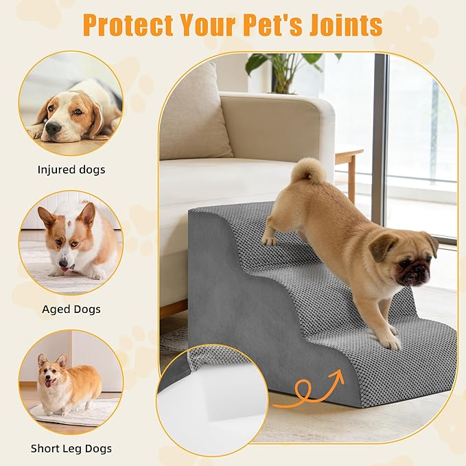 3-Step Dog Stairs for Small Dogs and Cats, 16in H Dog Steps for Couch, Sofa, Chair, Non-Slip Sturdy Pet Steps, Pet Ramp for High Bed Indoor