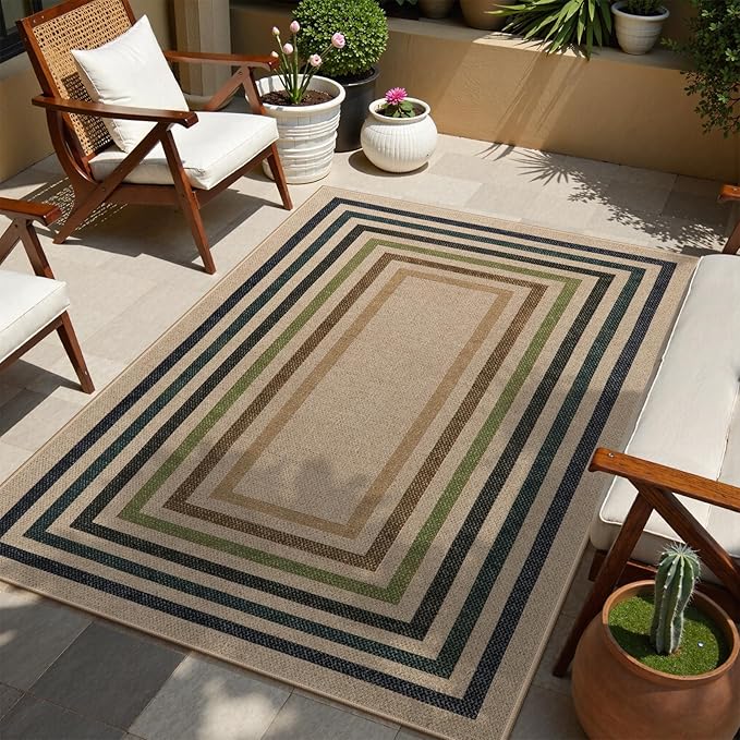 Lahome Modern Geometric Easy Jute Rug, 4x6 Washable Indoor Outdoor Carpet for Patio Living Room Farmhouse Natural Area Rug, Non Slip Contemporary Throw Mat for Entryway Office Dining Room