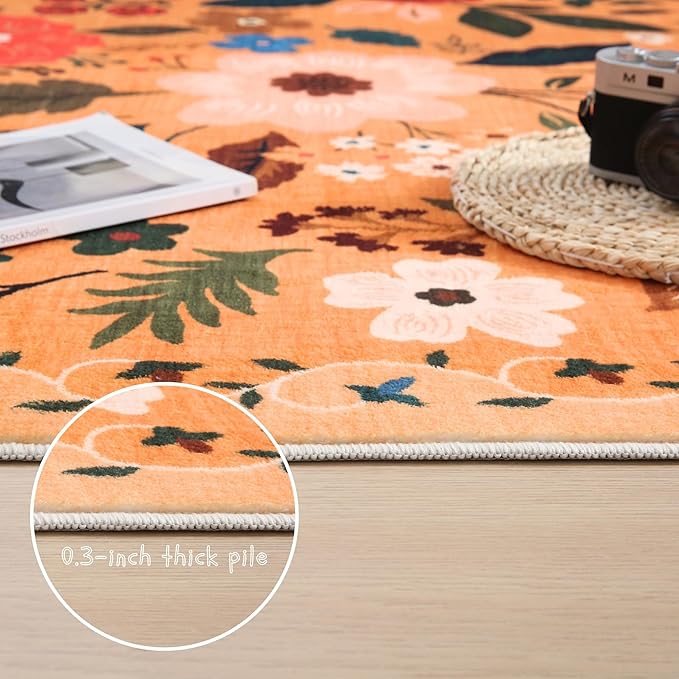 Rugcomf Runner Rug for Kitchen Rug Non Slip 2'x 6' Washable Rugs with Rubber Backing Soft Floral Carpet Runner for Hallways, Kitchen, Laundry, Bedroom, Bathroom(Yellow)