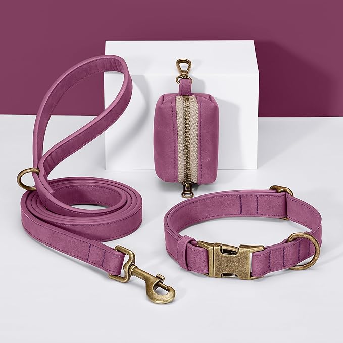 Didog Soft PU Leather Dog Collar, Stylish Quick Released Dog Collars for Medium Dogs, Easy Clean Adjustable Pet Collar for Daily Walking, Purple, M Fit 13-21" Neck