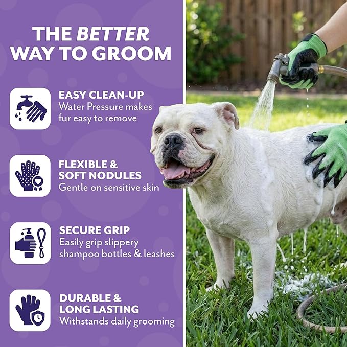 H HandsOn Pet Grooming Gloves - Patented #1 Ranked, Award Winning Shedding, Bathing, & Hair Remover Gloves - Gentle Brush for Cats, Dogs, and Horses (Mono Purple, Junior)