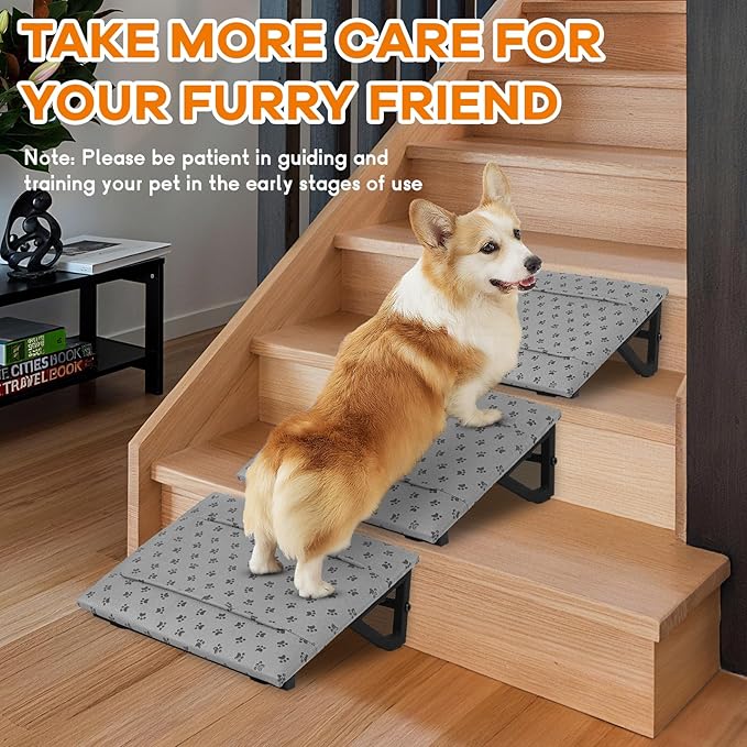 Dog Ramp with Anti-Slip Bump for Stairs, Low-Angled Pet Ramps for Small Dogs and Cats, Medium Dogs, Step and Stair Assist for Injured and Older Pets, 3 Pack