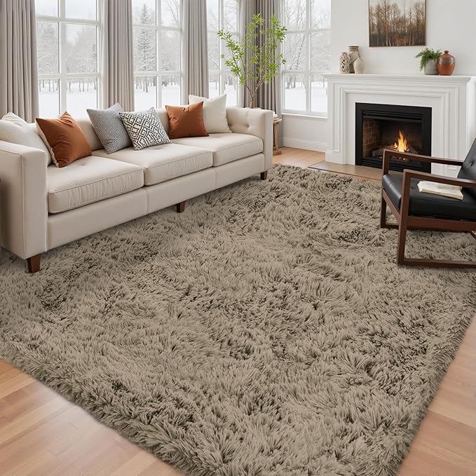 5x7 Area Rug for Living Room: Ultra Soft Fluffy Rug Modern Large Thicked Shag Rug for Bedroom Non Slip Indoor Fuzzy Carpets for Girls Kids Room Nursery Dorm Home Decor Gray Camel