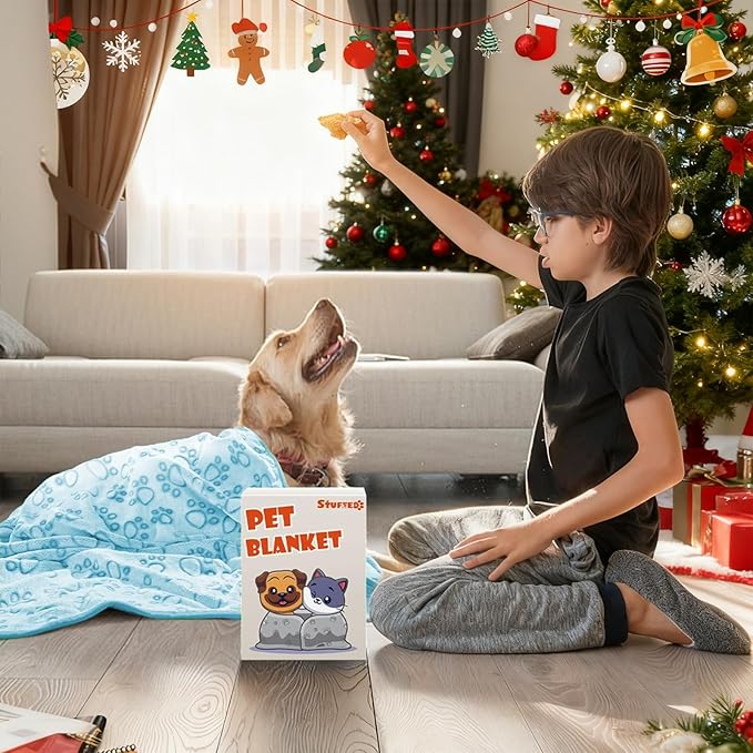 Stuffed Dog Blanket, Blue Premium Soft Throw Flannel Fleece Blanket for Medium Small Dogs, Pet Puppy Blankets for Kitten Cat, Christmas Pet Gift for Bed Cover, Couch, Crate(24x32 inch (Pack of 1))