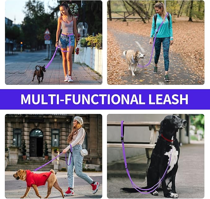 Kazazoo Hands-Free Dog Leash Adjustable Length 5-8 Ft, Waist for Dog Walking, Running for Small &Medium Dogs with Reflective Strips, Ballistic Nylon, Waist Belt, Lightweight Purple