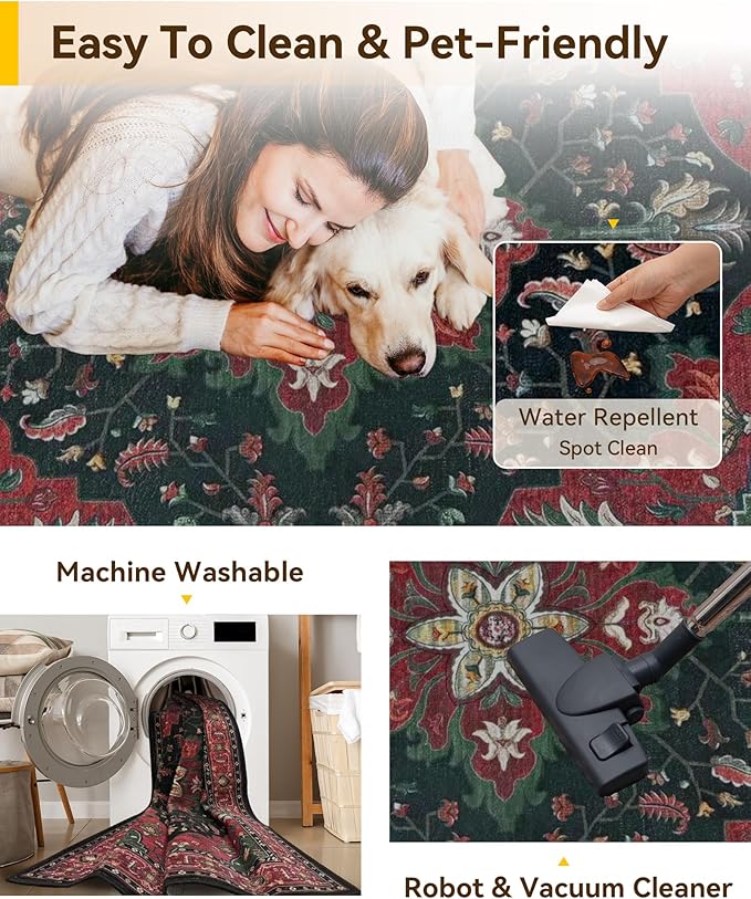Area Rugs 2'x3' Kitchen Rugs Entry Rug Small Rugs for Entryway Kitchen Bathroom Door Mat Indoor Entrance,Washable Non Slip, Red Black