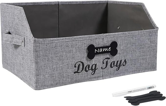 Large Dog Toy Basket Fabric Dog Toy Bin Collapsible Gray Dog Toy Box Trapezoid Dog Toy Storage for organizing Dog Chew Toys/Blankets/Leashes/Treats-Dog Storage Organizer-Can be Personalized