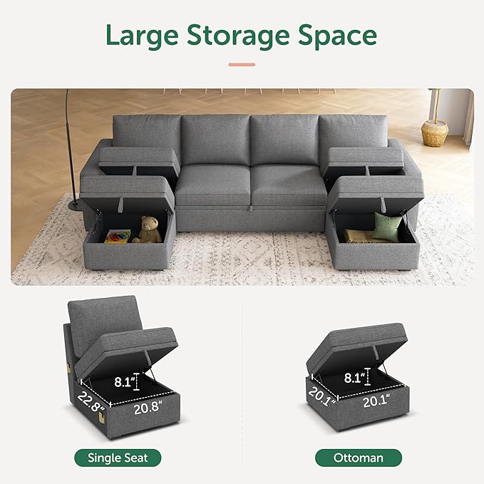 HONBAY Modular Sectional Sleeper Sofa Bed, Sectional Couch with Pull Out Bed U Shaped Modular Couch with Storage Ottoman for Living Room, Dark Grey