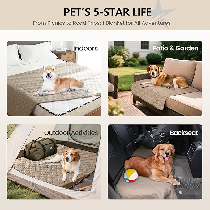 gogobunny 3X Stronger Waterproof Pet Blanket, Scratch Proof Furniture Protector for Dogs Cats, Reversible Cover 30x80 Inch, Dark Beige