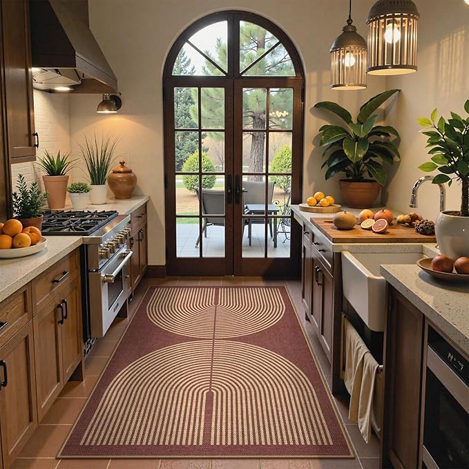 Lahome Modern Rainbow Easy Jute Patio Rug, 3x5 Washable Entry Way Rugs Indoor for Living Room Dorm, Farmhouse Red Indoor Outdoor Carpet for Entryway Deck Porch