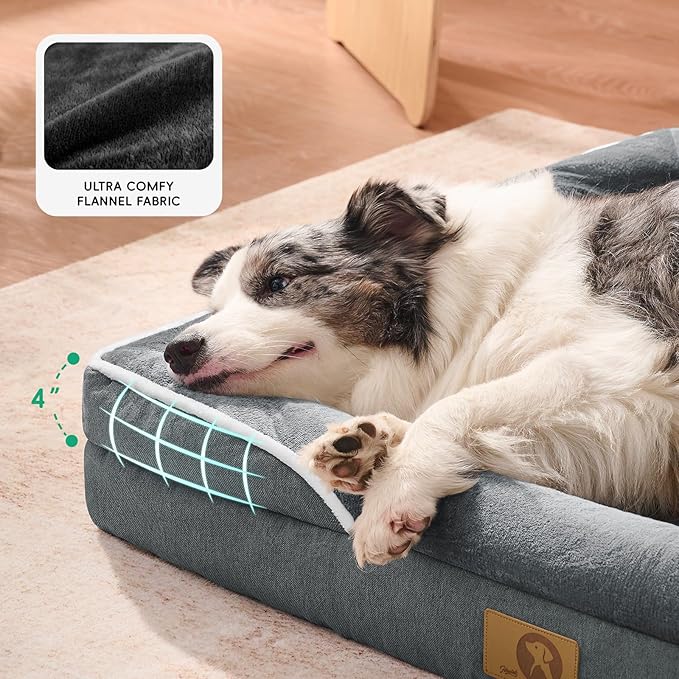 HOMEMATE Dog Bed for Extra Large Dog: 48x35 inch Orthopedic Large Dogs Bed XXL Outdoor Pet Cat Bed Sofa Supplies with Toy Dogs Crate Pad Couch with Removable Washable Cover & Non-Slip Botton Dark Grey