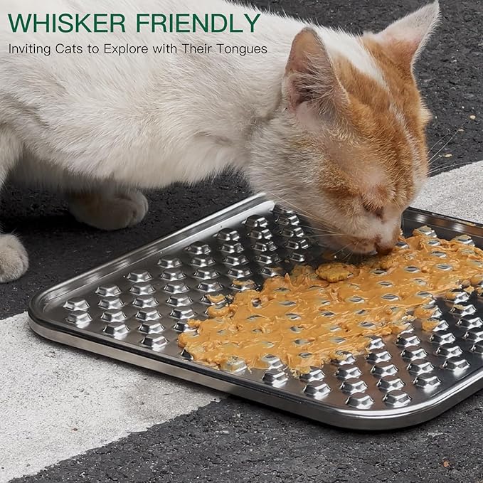 Dual Wall Stainless Steel Large Lick Mat for Dogs & Cats, Chew-Proof Slow Feeder, Anxiety Reducer, Whisker-Friendly for Cats, Non-Slip Heavy Duty Base, Raw Feeding Pad, Dishwasher Safe [Large-2Pack]
