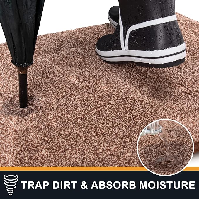 PURRUGS Dirt Trapping Door Mat 48" x 48", Non-Slip Machine Washable Entryway Rug, Dog Doormat, Indoor Front Door Mat, Super Absorbent Entry Rug for Muddy Shoes & Paws, Brown-Light Cream