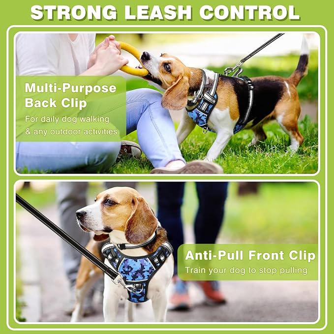 WINSEE Dog Harness No Pull, Pet Harnesses with Dog Collar, Adjustable Reflective Oxford Outdoor Vest, Front/Back Leash Clips for Small, Medium, Large, Extra Large Dogs, Easy Control Handle for Walking