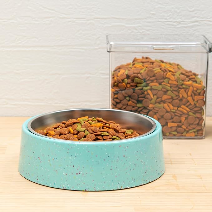 bzyoo 32oz 4CUP Elevated Dog & Cat Bowl, Sprinkle Design, Slanted Stainless Steel Pet Bowl with Removable Inner Bowl, Non-Slip Silicone Base, Dishwasher Safe, for Dry/Wet/Raw Food & Water Green