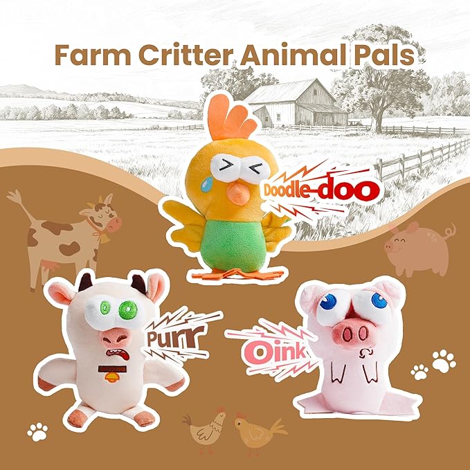 Nocciola Squeaky Dog Toys, Durable Farm Critter Plush Stuffed Dog Toys with Crinkle & 3 Unique Realistic Animal Squeak Sounds to Keep Dogs Busy, Puppy Teeth Toys for Small, Medium & Large Dogs