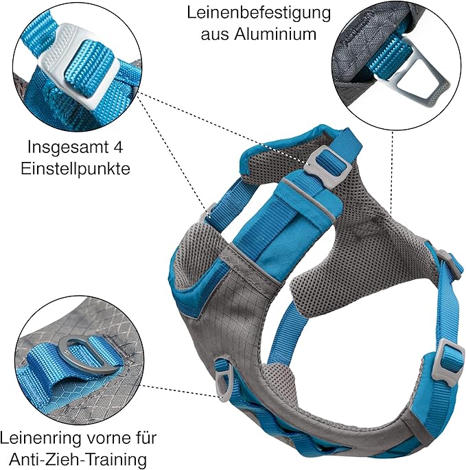 Kurgo Journey Air Dog Harness - Secure Fit for Active Dogs - Padded Chest - Lightweight Ripstop Fabric - Breathable Mesh - Reflective Trim - Back Assist Handle - Red - Medium