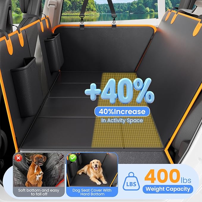 癤풟ack Seat Extender for Dogs, Hard-Bottom Waterproof Dog Car Seat Cover, PU Leather Backseat Bridge Platform, 2026 Upgraded Material, Anti-Slip, Durable, Holds 400lbs, Easy to Install (Black Brown)