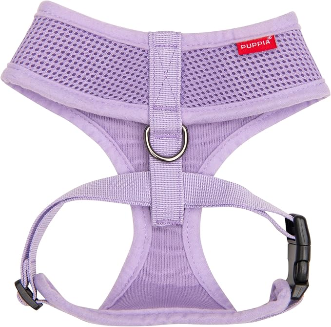 Puppia Soft Dog Harness No Choke Over-The-Head Triple Layered Breathable Mesh Adjustable Chest Belt and Quick-Release Buckle, Violet, Medium