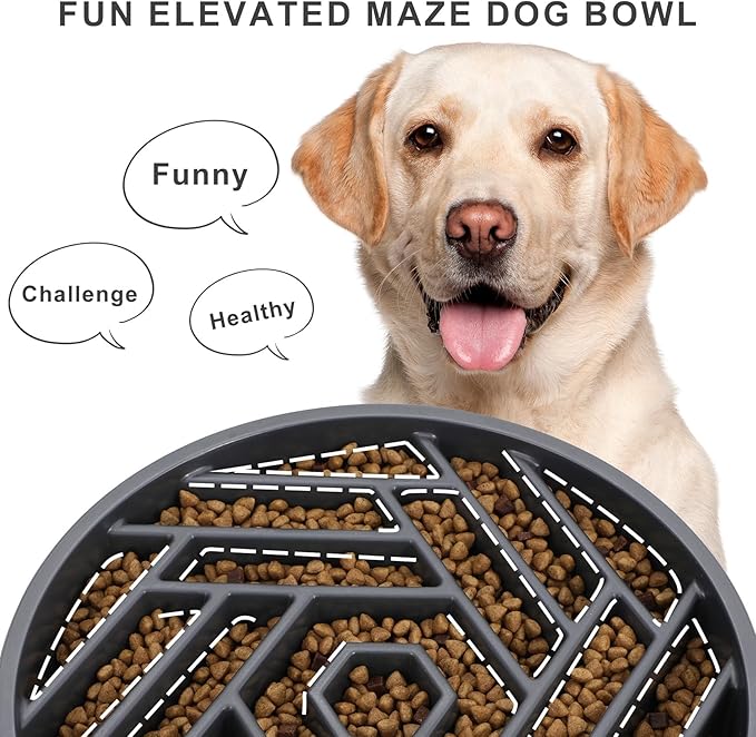 TOBYTO Slow Feeder Dog Bowls Large Medium Breed,Anti-Choking Slow Eating Dog Food Bowl,Non Slip Pet Slower Food Feeding Bowls Large Puzzle Slow Feeder Bloat Stop Maze Dog Dishes,Gray