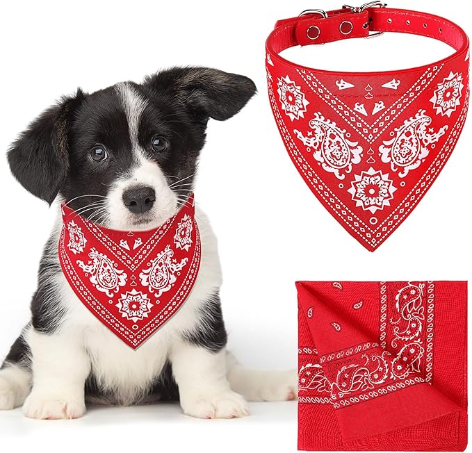 Cat Dog Bandana Collar & Owner Matching Paisley Pattern Bandana Women Headband Square Scarf Headwear Puppy Scarf for Small Dog Adjustable Cat Collar Triangle Neckerchief Handkerchief(Red)