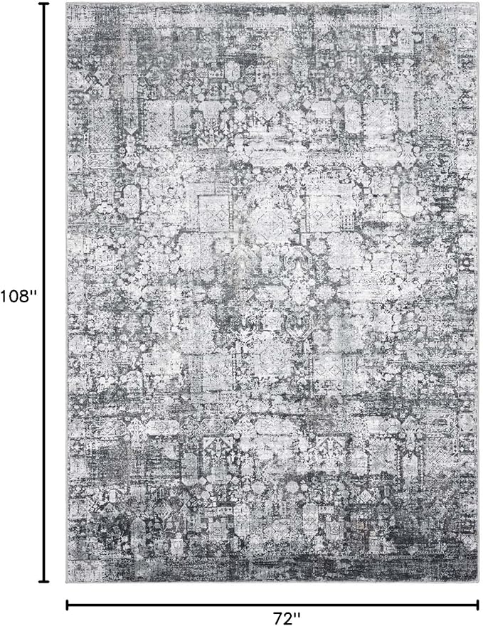 Area Rug 6횞9, Large Vintage Boho Rug,Ultra-Soft Low Pile, Washable, Non Slip,Stain Resistant, Printed Carpet for Living Room Bedrooms Playroom Office Kitchen, Dark Stone