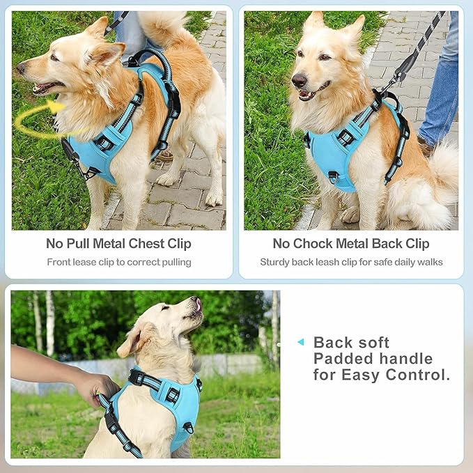 No Pull Dog Harness, Reflective Comfortable Vest Harness with Front & Back Easy Control Handle Adjustable Soft Padded Pet Vest for Small to Large Dogs(Gray,L)