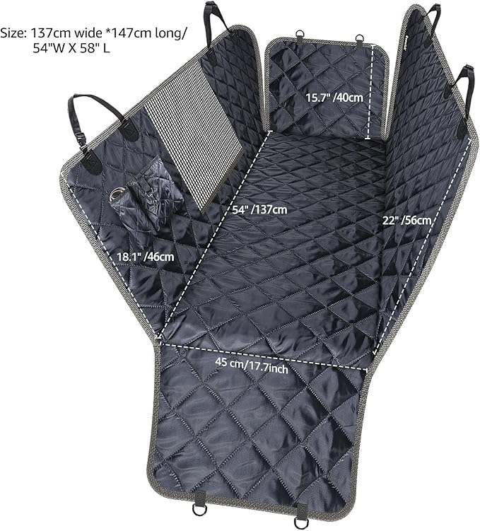 Dog Car Seat Cover for Back Seat | Mesh Window & Safety Belt | 100% Waterproof Dog Hammock for Safe Travel with Side Door Protectors | Non-Slip, Scratchproof Pet Rear Seat Cover for Car, SUV,Truck