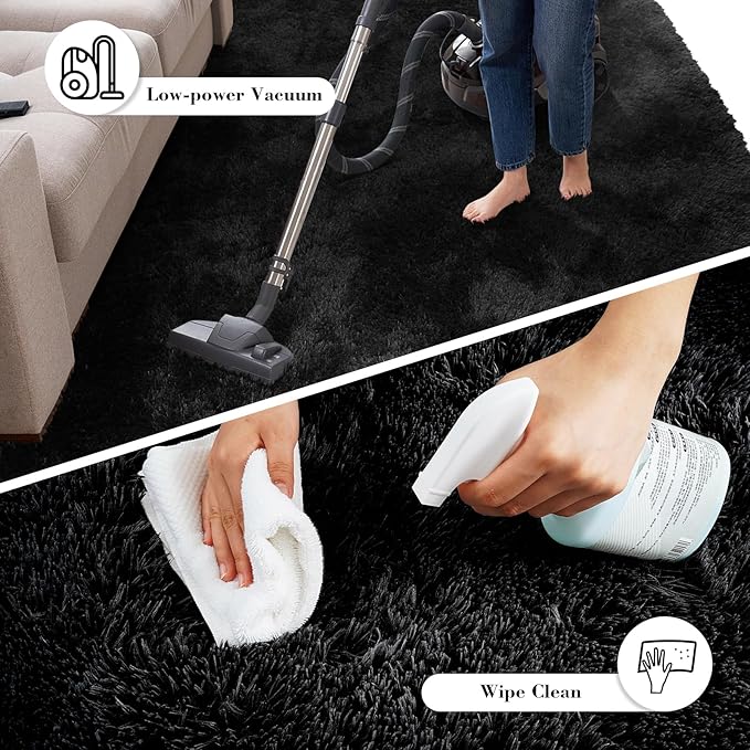 Fluffy Rug Shaggy Area Rug, Black 8x10 Area Rugs for Living Room, Large Shag Area Rugs for Bedroom Kids Room Home Decor, Upgrade Anti-Skid Rectangular Fuzzy Rugs