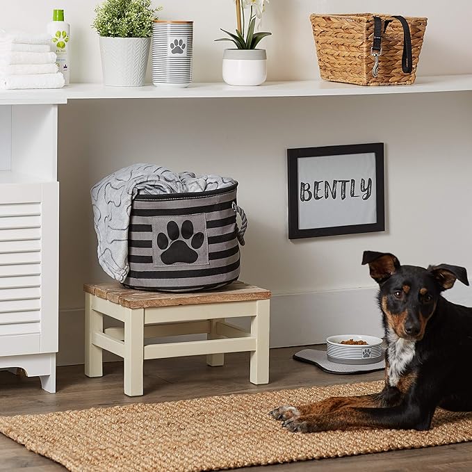 Bone Dry Pet Storage Collection Striped Paw Patch Bin, Black, Small Round