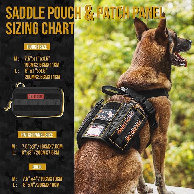 OneTigris Service Dog Vest Harness, Service Dog Cape Guardian Dog Backpack Harness with Pouches Dog Saddle Bag for Small Medium and Large Dogs (Black, M)