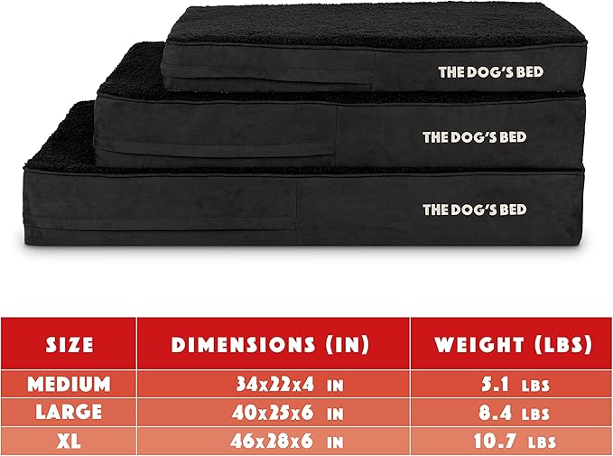 The Dog’s Bed Orthopedic Memory Foam Dog Bed Mattress, Plush Fabric, Black Plush, L, 6-Inch