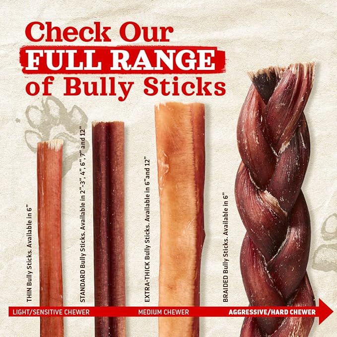 Natural Farm Extra-Thick 12-Inch Beef Bully Sticks Dog Chews (10-Pack) - Odor-Free Dental Treats for Dogs