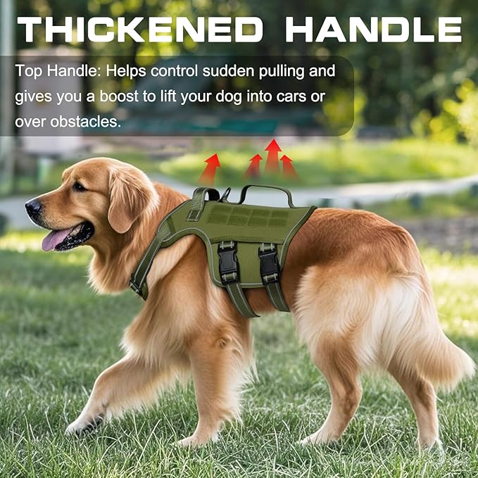 Tactical Dog Harness Medium Sized, Heavy Duty No Pull Dog Harness with Handle, Easy On and Off Service Dog Vest with Molle System, Reflective Pet Vest for Walking Hiking Training