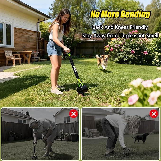 32" Pooper Scooper for Large Small Dogs with 30 Dog Poop Bags & Dispenser Attachment, Extra Long Handle Heavy Duty Poop Scoop, Foldable Dog Poop Picker Upper for Yard