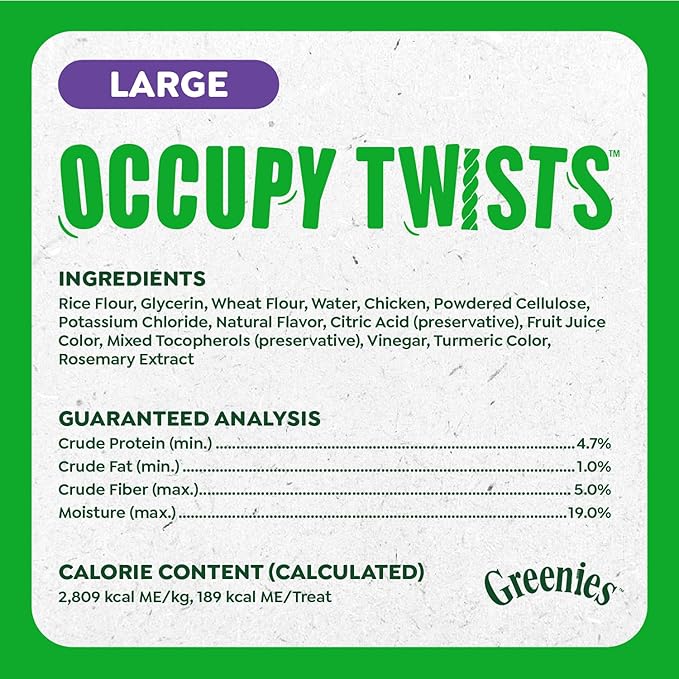 Greenies Occupy Twists Natural Dog Treats Large Breed Size Dog Chews Long Lasting Chicken Flavor, 34.2 oz. Pack, 16 Count