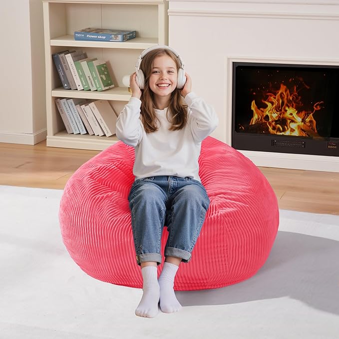 Homguava 2FT Bean Bag Chair,Teardrop Bean Bags Small Beanbag Chair with Memory Foam Filled and Ultra Soft Corduroy Cover for Living Room, Bedroom (Pink)
