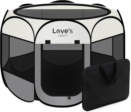 Love's cabin Pet Puppy Dog Playpen, Medium Dog Tent Crates Cage Indoor/Outdoor, Portable Playpen for Cat, Foldable Pop Up Dog Kennel Playpen with Carring Case, Removable Zipper Top, Grey