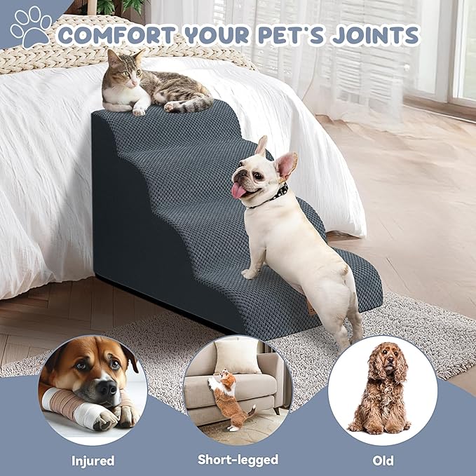 Dog Ramp and Stair for Bed 16" H-20 H,3-Step Cat Stair for Sofa and Chair,4-Step Dog Ramp for High Bed and Window,Durable Nonslip Fabric Cover for Indoor (Dark Grey-20 H, Pet Friendly, 4)