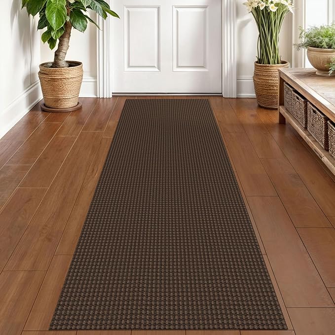 KOZYFLY Runners for Hallways 2x6 ft Washable Kitchen Runner Non Slip Rubber Backed Hall Runners Cotton Entryway Runner Rugs Floor Carpet for Indoor Backdoor Bedroom Kitchen, Reddish Brown/Coffee