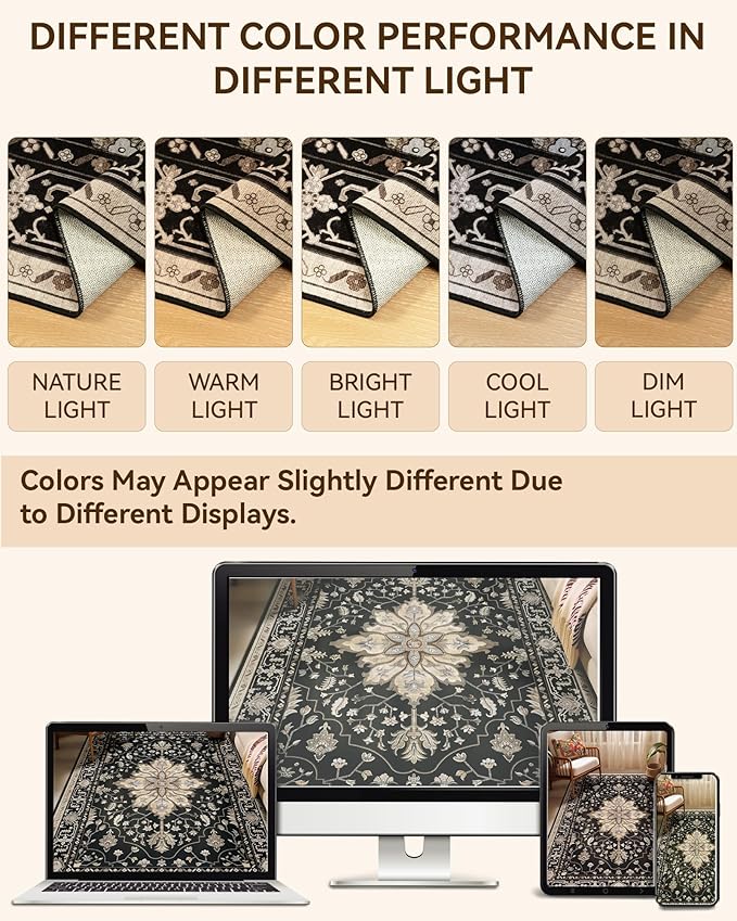 Area Rugs 2'x6' Runner Rug Non Slip Washable for Kitchen Hallway Bedroom Beside Laundry Room Bathroom Rug, Floor Carpet, Black Brown Neutral Dark Tan