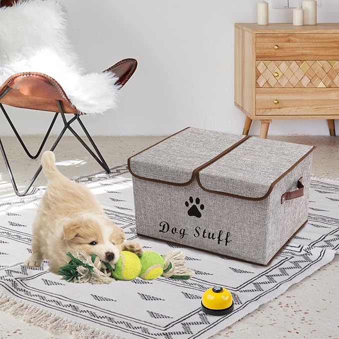 Dog toy box with lid dog storage organizer perfect basket for dog toys living room, playroom, closet, home organization and storage - LightGray