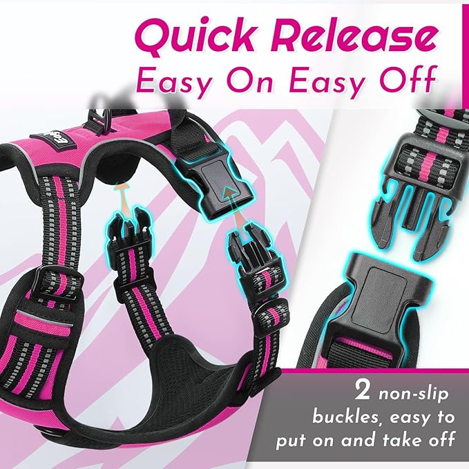 Eagloo Dog Harness for Large Dogs, No Pull Service Vest with Reflective Strips and Control Handle, Adjustable and Comfortable for Easy Walking, No Choke Pet Harness with 2 Metal Rings, Rose Red, L