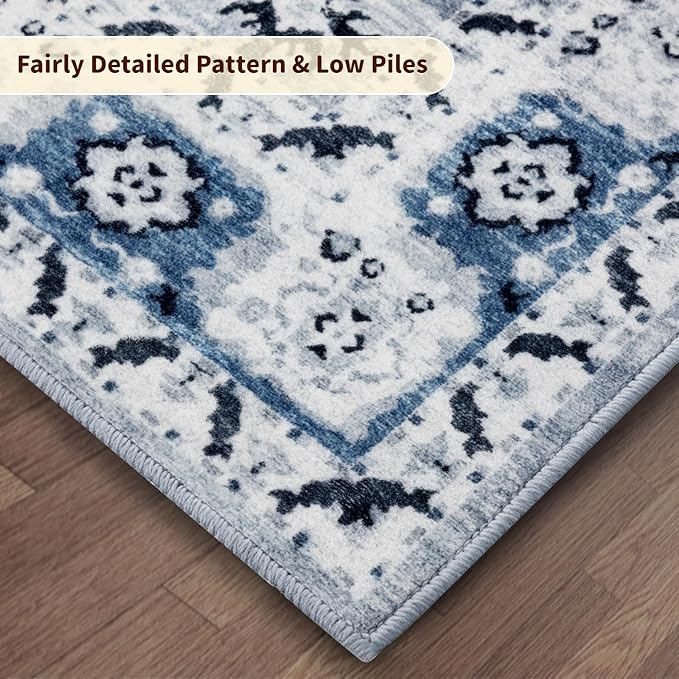 LBRO2M Rug for Entryway Indoor 2X3 Washable Rug Boho Design Door Carpet Throw Rugs for Kitchen Bathroom Non Slip Pet Friendly Area Rugs (2X3, Light Blue)