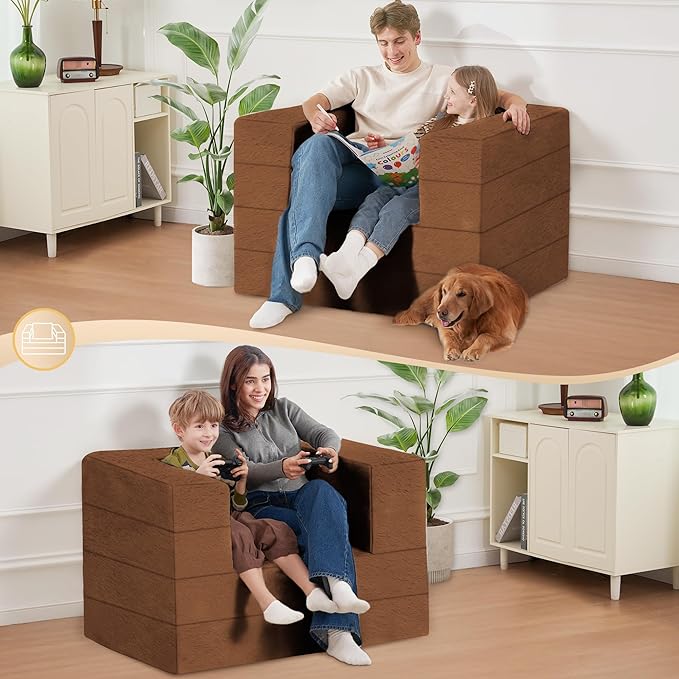 Futon Sofa Bed with Pillow, 3-in-1 Sleeper Sofa Bed with Removable Cover, Convertible Floor Sofa Bed, No Assembly Boneless Couch for Living Room, Bedroom