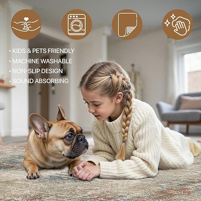 Area Rugs 9x12 for Living Room Bedroom, Modern Abstract Machine Washable Rug, Large Soft Low Pile Floor Carpet with Non Slip Backing for Dining Room, Multi